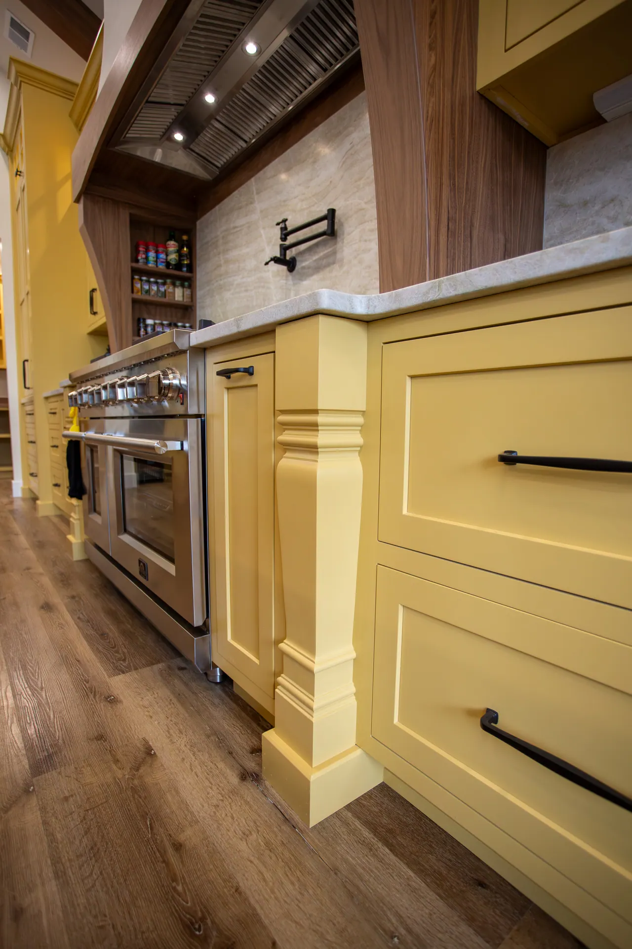 Cream cabinetry detail with dark trim