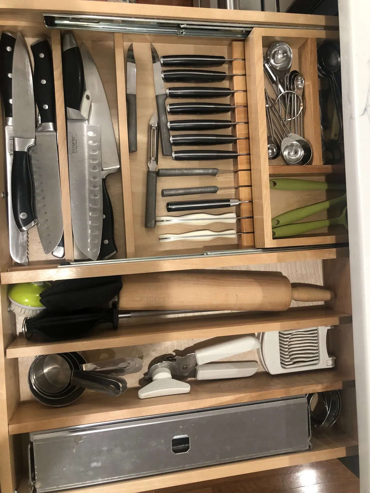 Utensil drawer with custom wood dividers