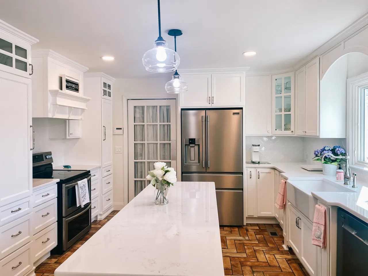 Long green island with white quartz top