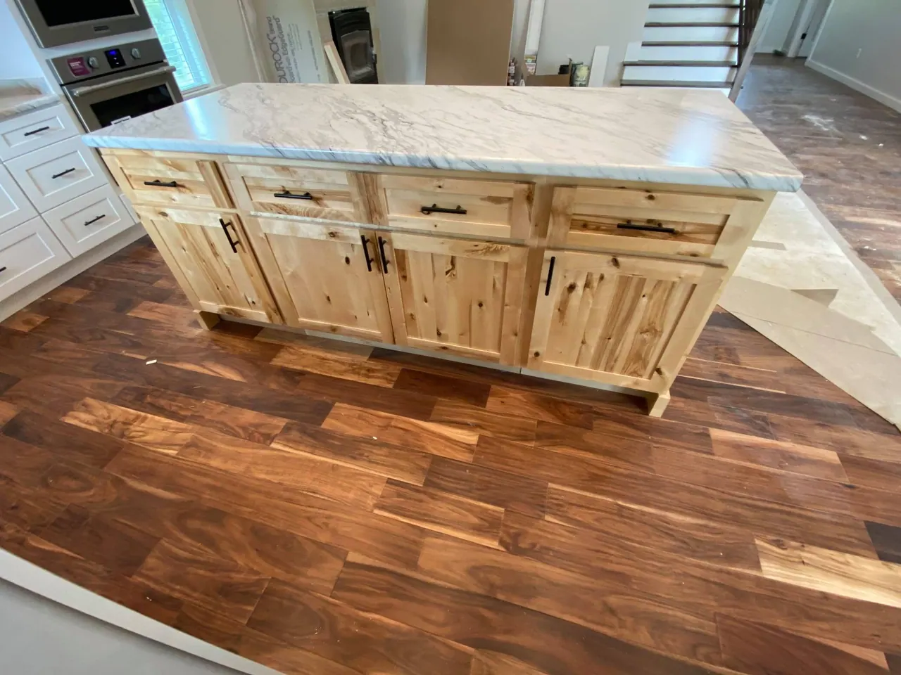 Rustic knotty wood island